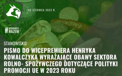 Pismo do Wicepremiera Henryka Kowalczyka  wyrażające obawy sektora rolno- spożywczego dotyczące polityki promocji UE w 2023 roku